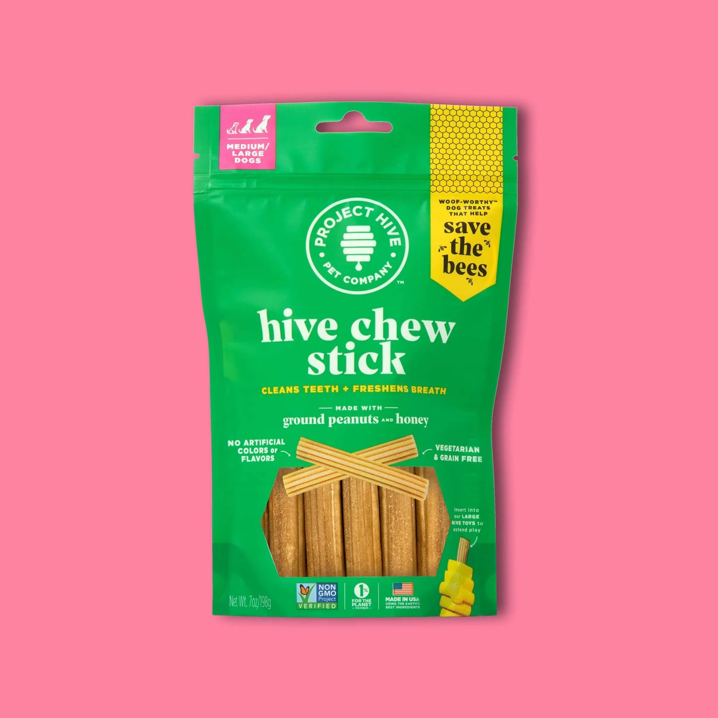 Project Hive Chew Stick Dog Treats - Natural Honey & Peanut Butter Flavor Dental Chews - Pets Perfect