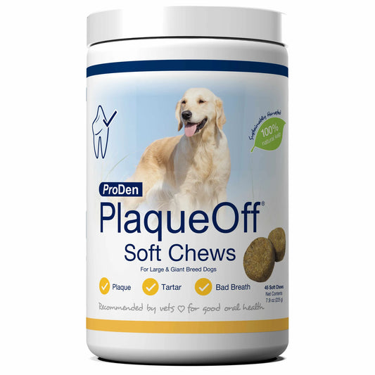 PlaqueOff Soft Chews for Large Breed Dogs - Natural Dental Health Treats 60 Count 3.5 lbs - Pets Perfect