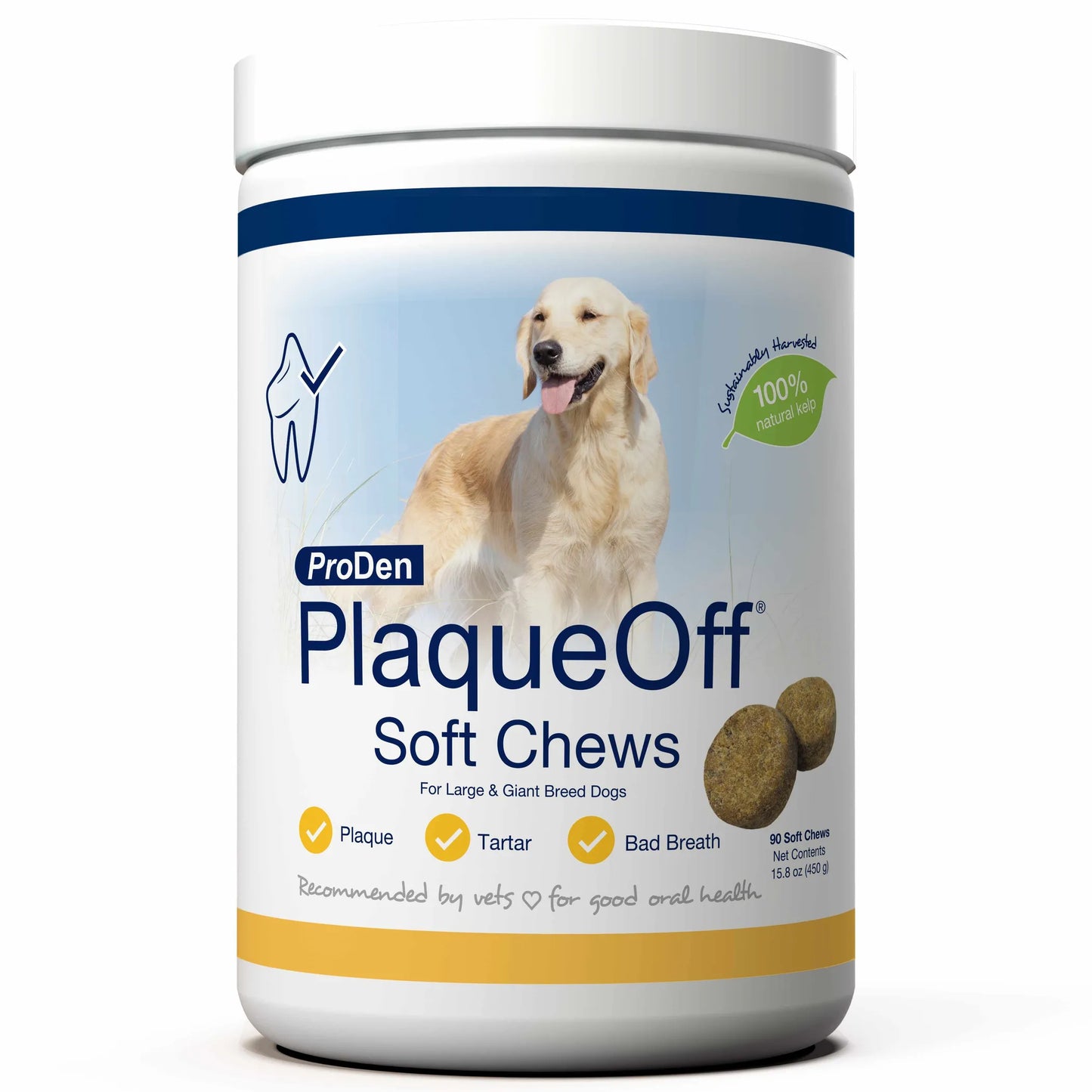 PlaqueOff Soft Chews for Large Breed Dogs - Natural Dental Health Treats 60 Count 3.5 lbs - Pets Perfect