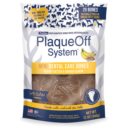 PlaqueOff MINI Dental Care Bones - Peanut Butter & Banana - Pets Perfect