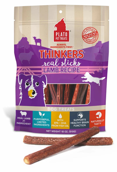 Plato Thinkers Lamb Air-Dried Dog Treat Sticks with EPA & DHA (18 oz) - Pets Perfect