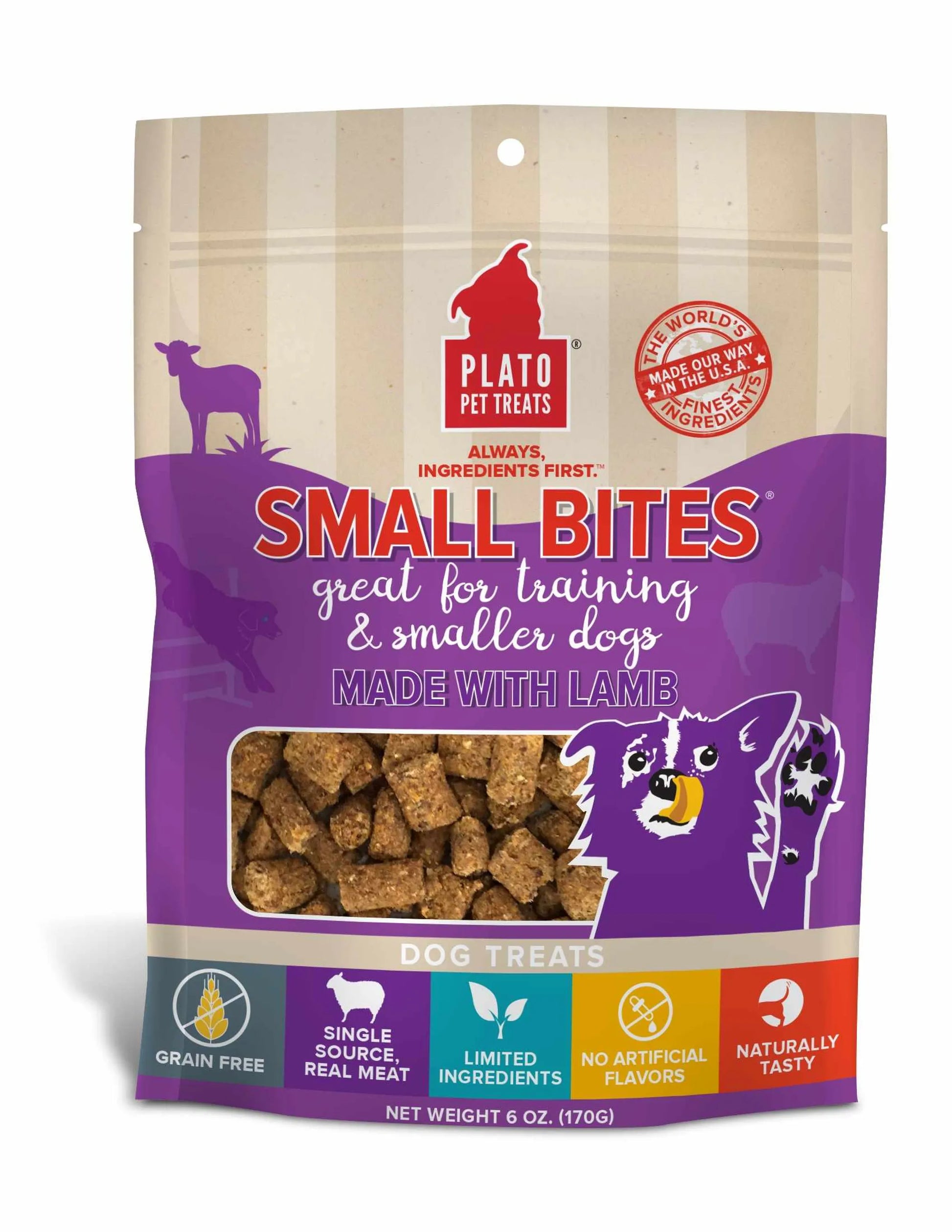 Plato Small Bites Lamb Dog Treats - Bite - Sized Freeze - Dried Lamb Training Treats for Small Dogs & Puppies - Pets Perfect