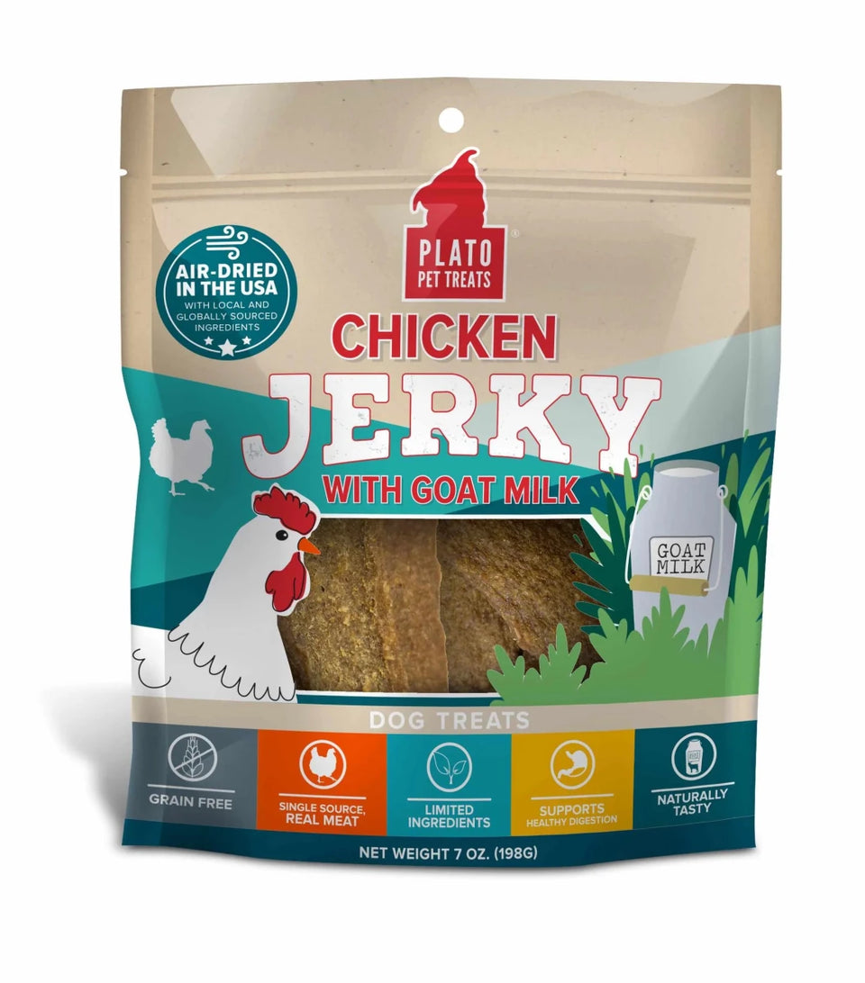 Plato Pet Treats Chicken Jerky with Goat's Milk Dog Treats 16 oz - Pets Perfect