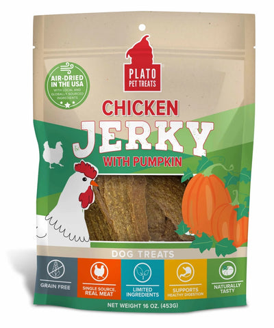 Plato Pet Treats Chicken Jerky with Pumpkin Dog Treats - Pets Perfect