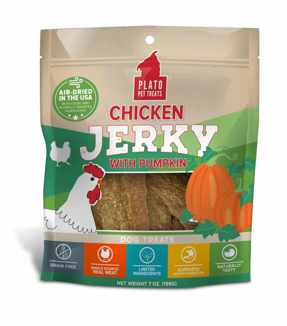 Plato Pet Treats Chicken Jerky with Pumpkin Dog Treats - Pets Perfect