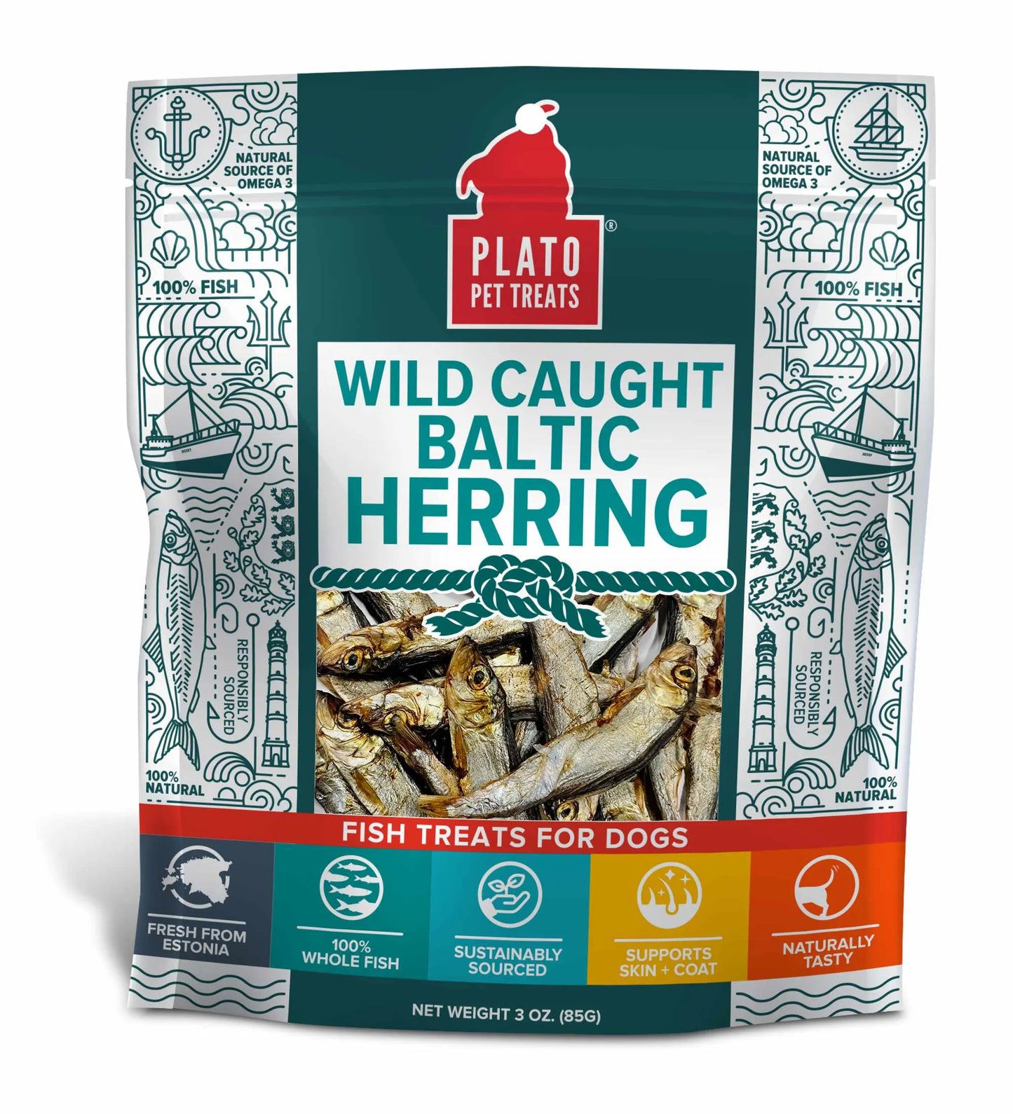 Plato Pet Treats Baltic Herring Freeze Dried Dog Treats - 100% Wild Caught Fish Training Treats - Pets Perfect