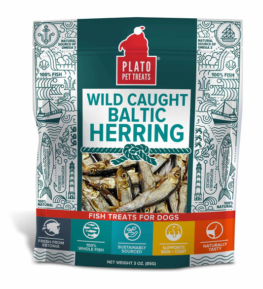 Plato Pet Treats Baltic Herring Freeze Dried Dog Treats - 100% Wild Caught Fish Training Treats - Pets Perfect