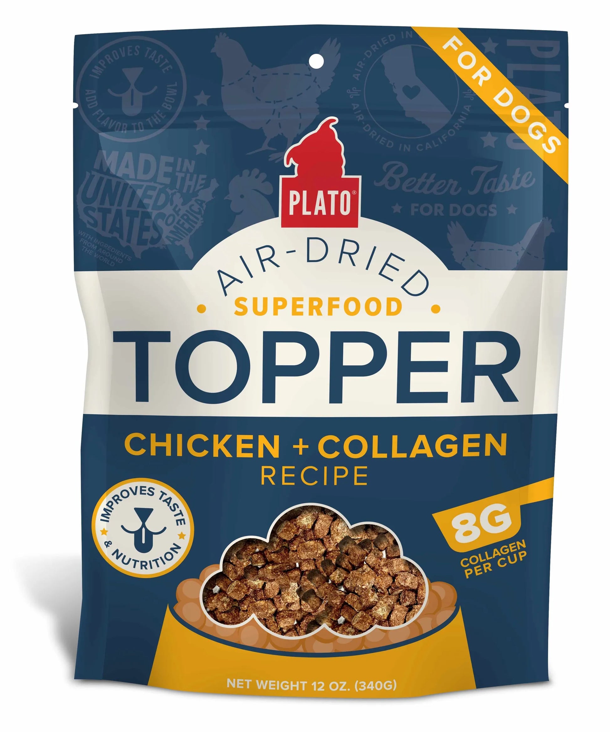 Plato Chicken & Collagen Dog Food Topper - Premium Freeze Dried Meal Enhancer for Dogs - Pets Perfect