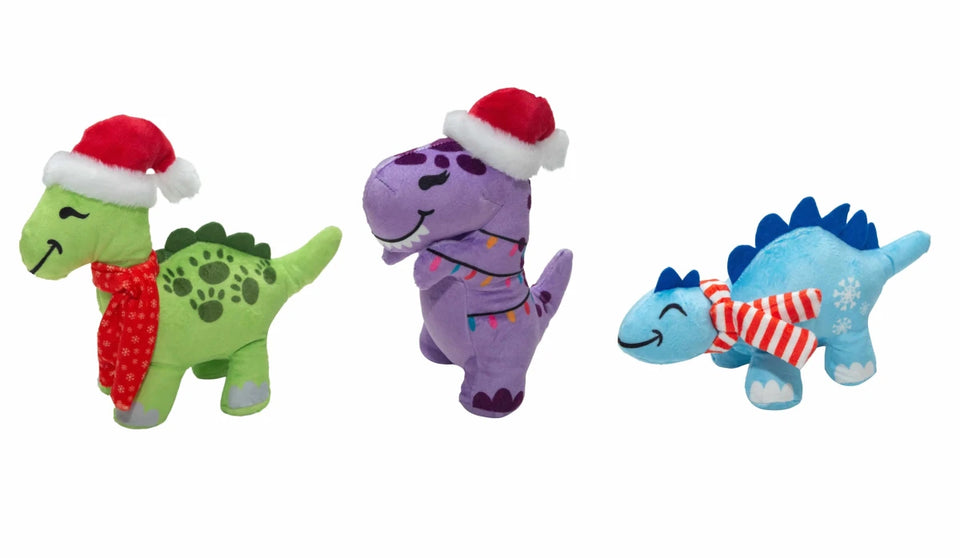 SnugArooz Christmas Dinos Plush Dog Toy 3 ct - Pets Perfect