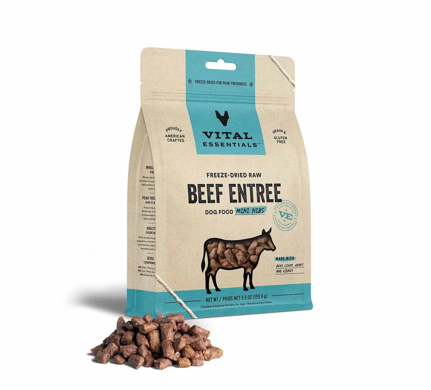 Vital Essentials(R) Freeze - Dried Raw Beef Entree Dog Food Mini Nibs, - Pets Perfect