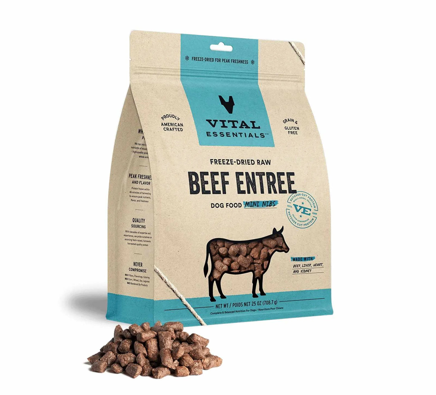 Vital Essentials(R) Freeze - Dried Raw Beef Entree Dog Food Mini Nibs, - Pets Perfect