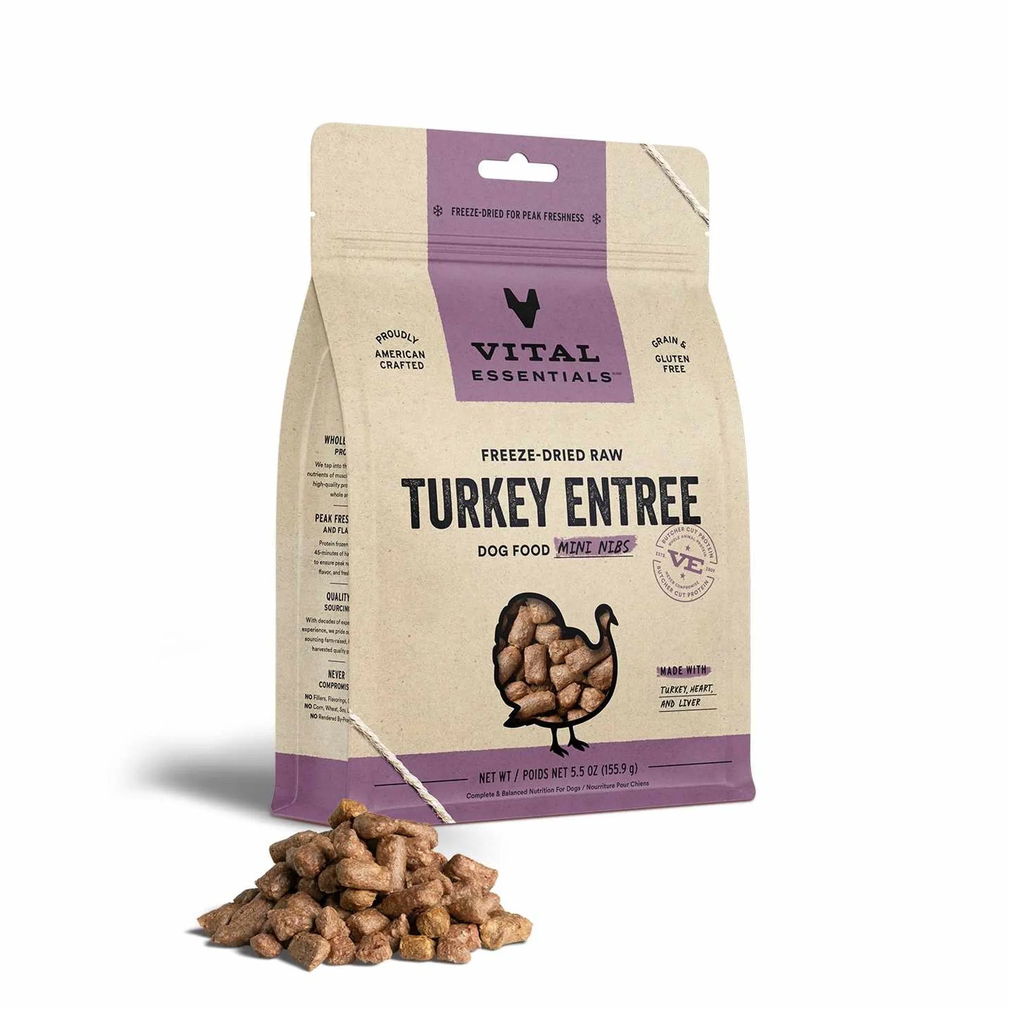 Vital Essentials(R) Freeze-Dried Raw Turkey Entree Dog Food Mini Nibs,