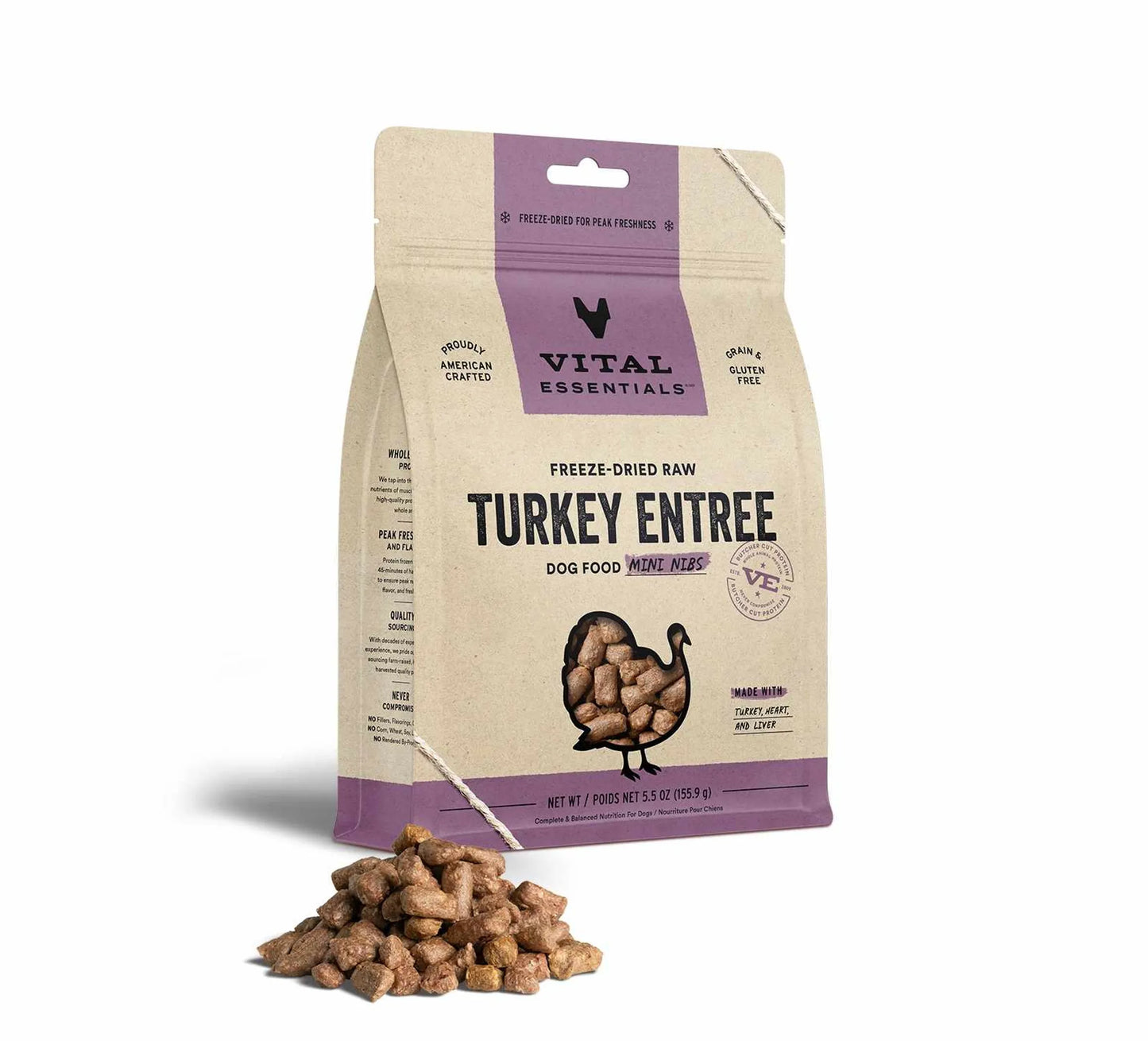 Vital Essentials(R) Freeze - Dried Raw Turkey Entree Dog Food Mini Nibs, - Pets Perfect