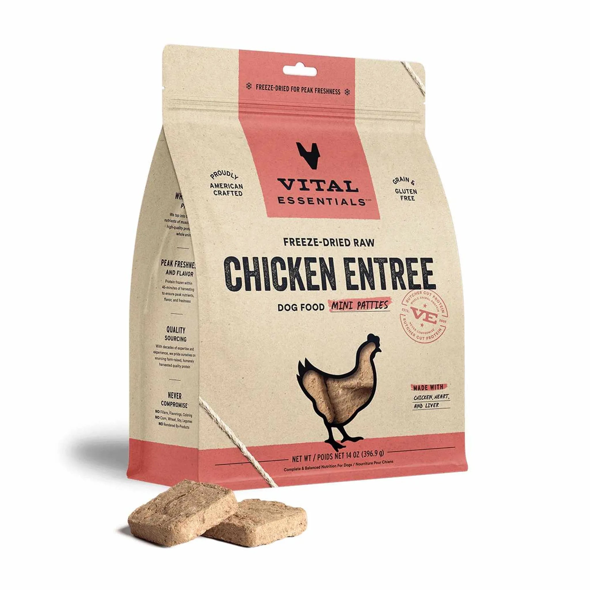 Vital Essentials(R) Freeze-Dried Raw Chicken Entree Dog Food Mini Patties, 14 oz