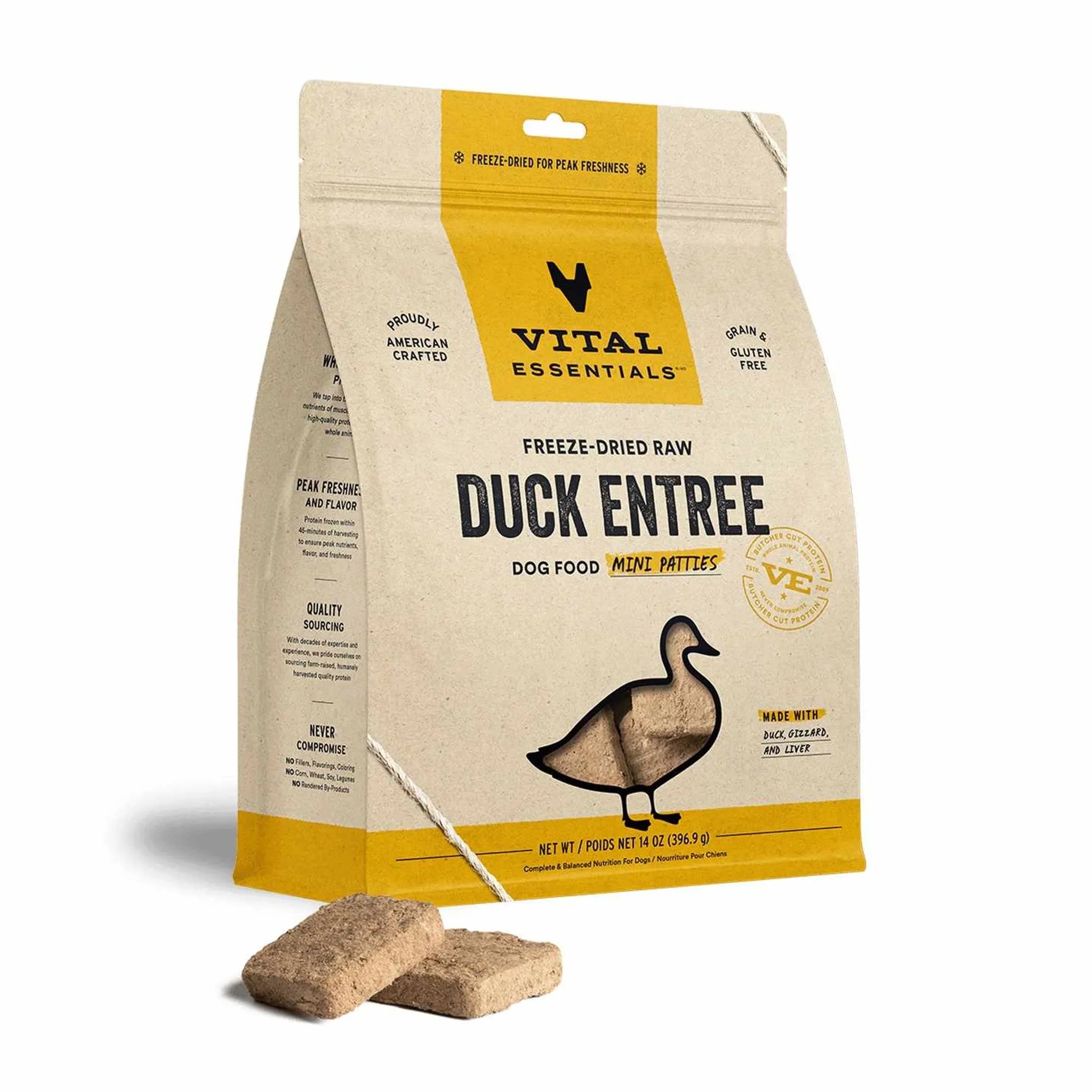 Vital Essentials(R) Freeze-Dried Raw Duck Entree Dog Food Mini Patties, 14 oz