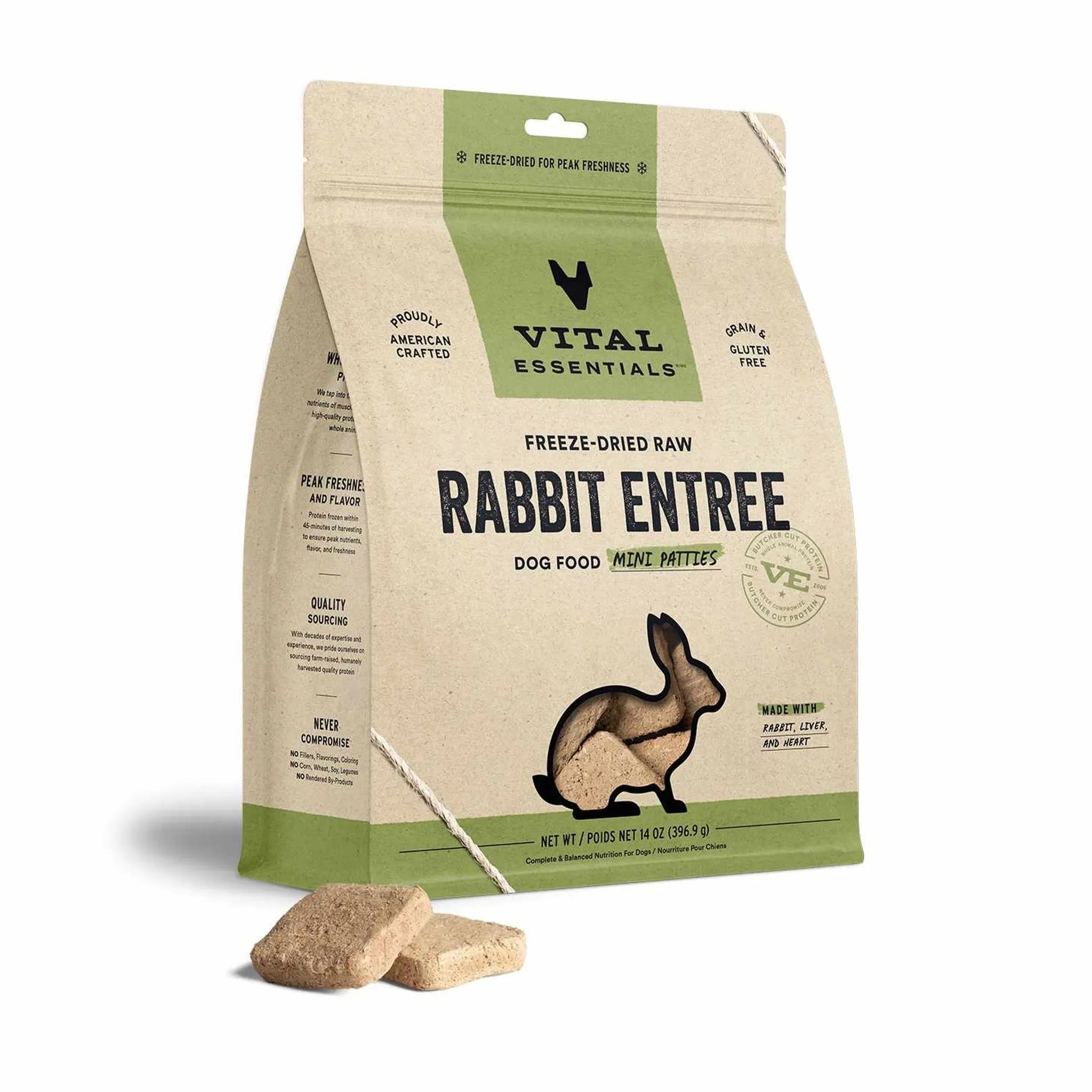 Vital Essentials(R) Freeze-Dried Raw Rabbit Entree Dog Food Mini Patties, 14 oz
