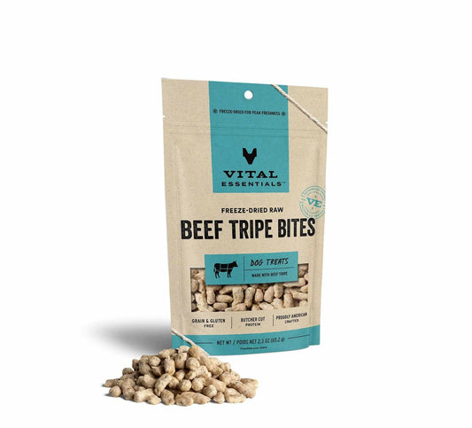 Vital Essentials Freeze-Dried Beef Tripe Bites Dog Treats - Single Ingredient High-Protein Training Treats