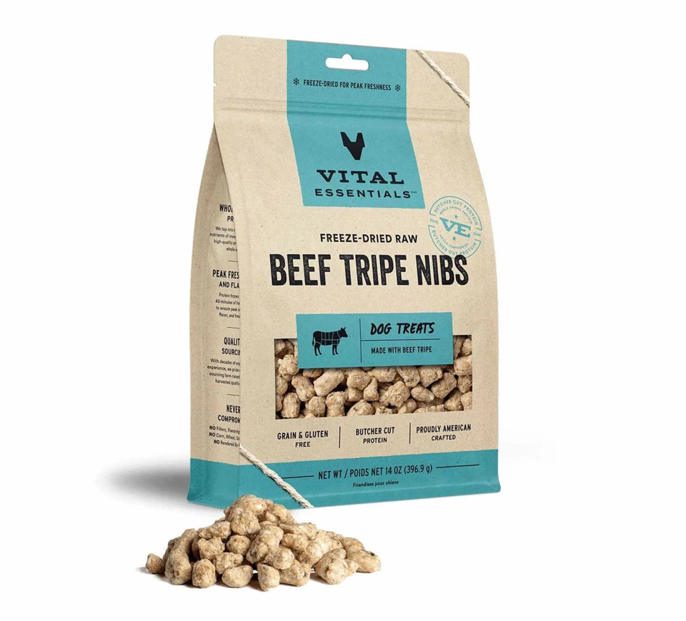 Vital Essentials Freeze-Dried Beef Tripe Nibs Dog Treats 14 oz - Pets Perfect