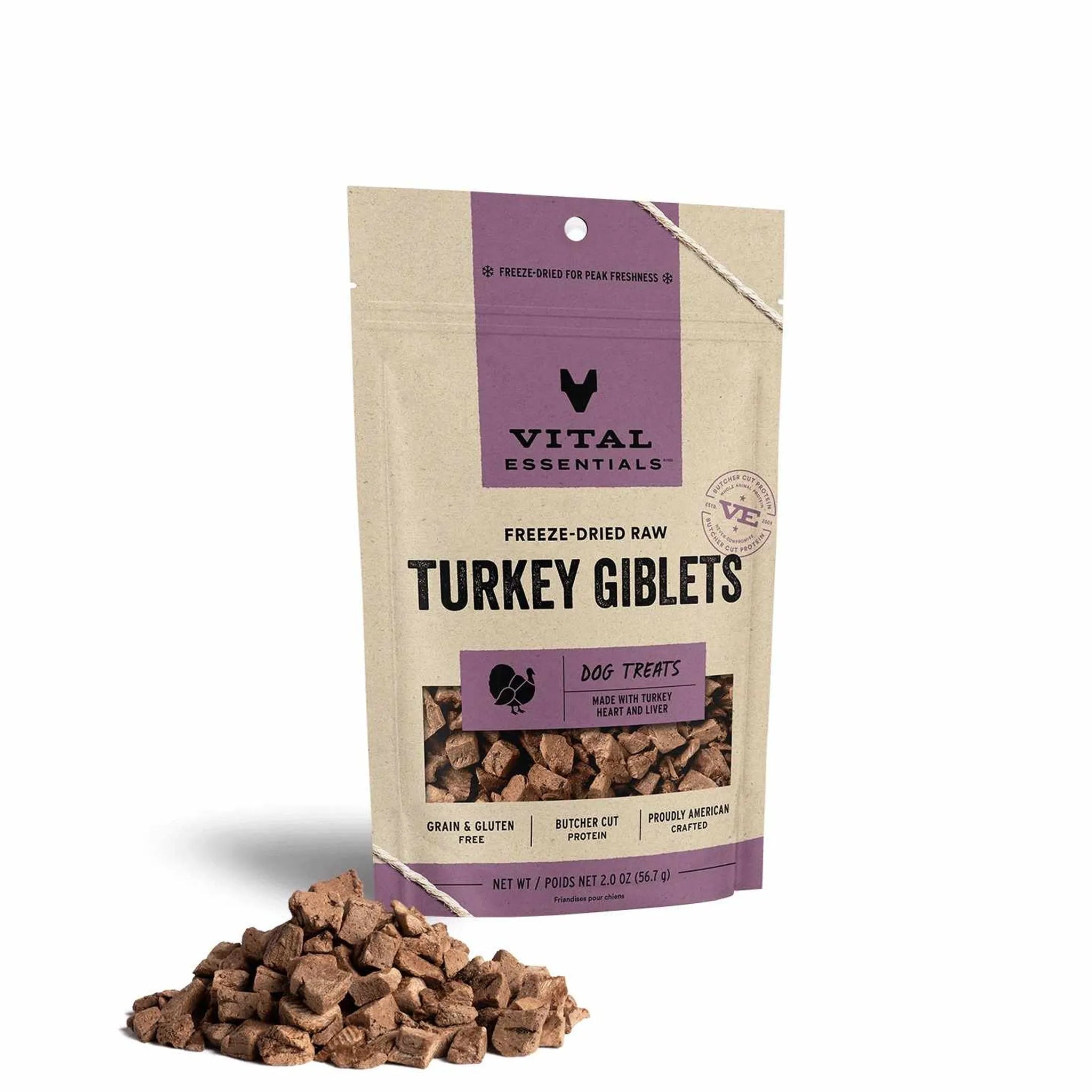 Vital Essentials(R) Freeze-Dried Raw Turkey Giblets Dog Treats, 2.0 oz