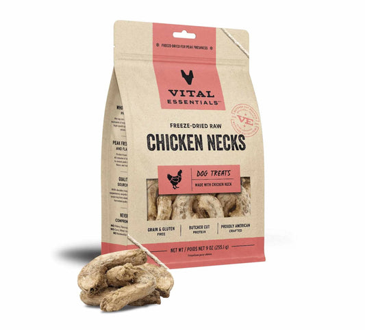 Vital Essentials Freeze - Dried Raw Chicken Necks Dog Treats - 9oz Single Ingredient Chews - Pets Perfect