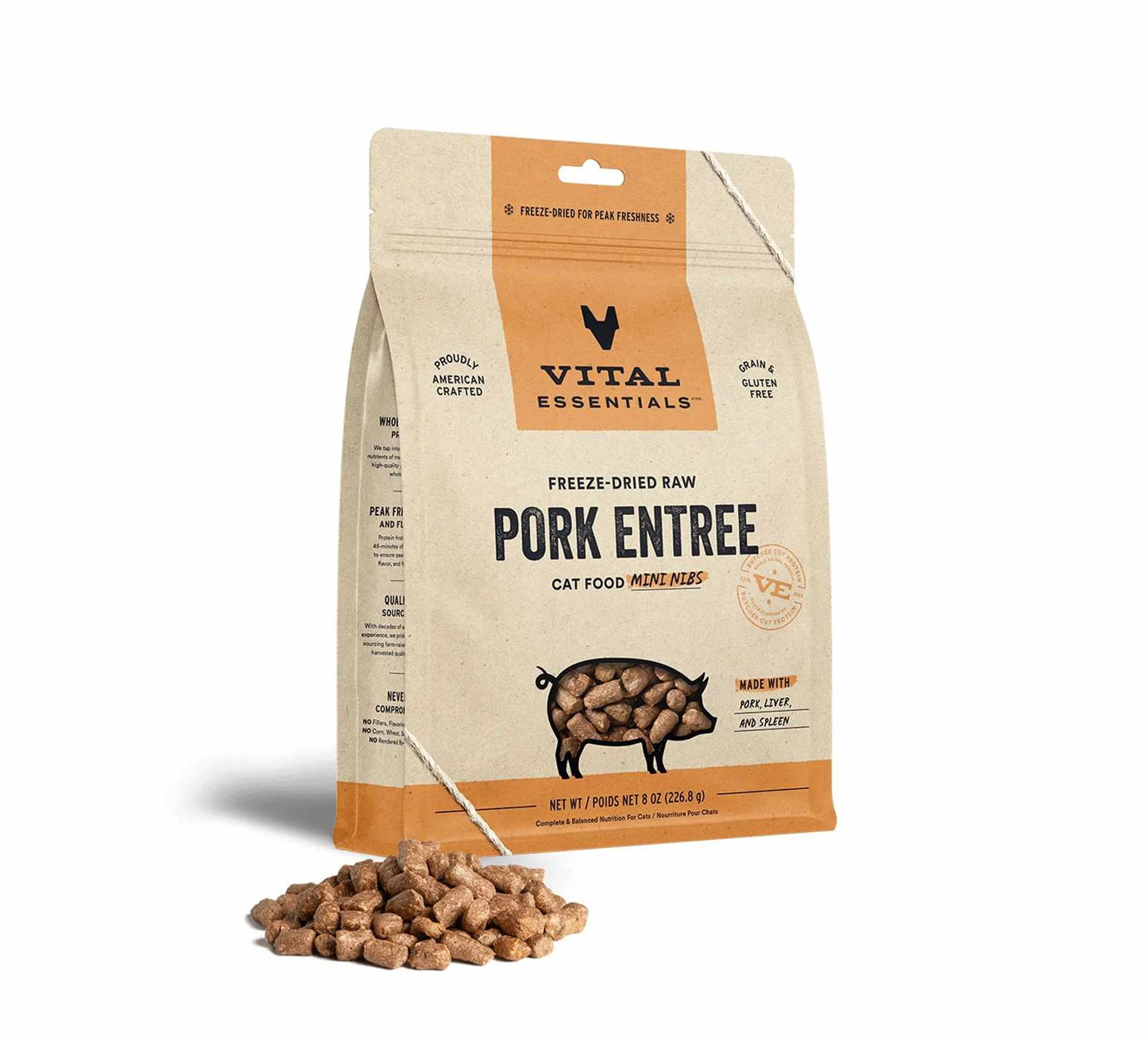 Vital Essentials(R) Freeze - Dried Raw Pork Entree Cat Food Mini Nibs - Pets Perfect