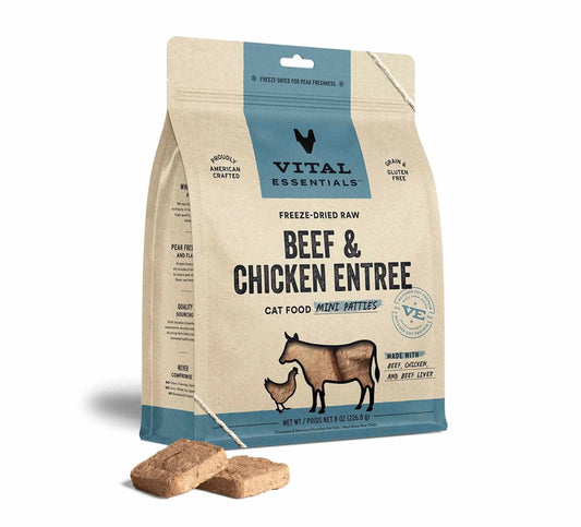 Vital Essentials(R) Freeze - Dried Raw Beef & Chicken Entree Cat Food Mini Patties, - Pets Perfect