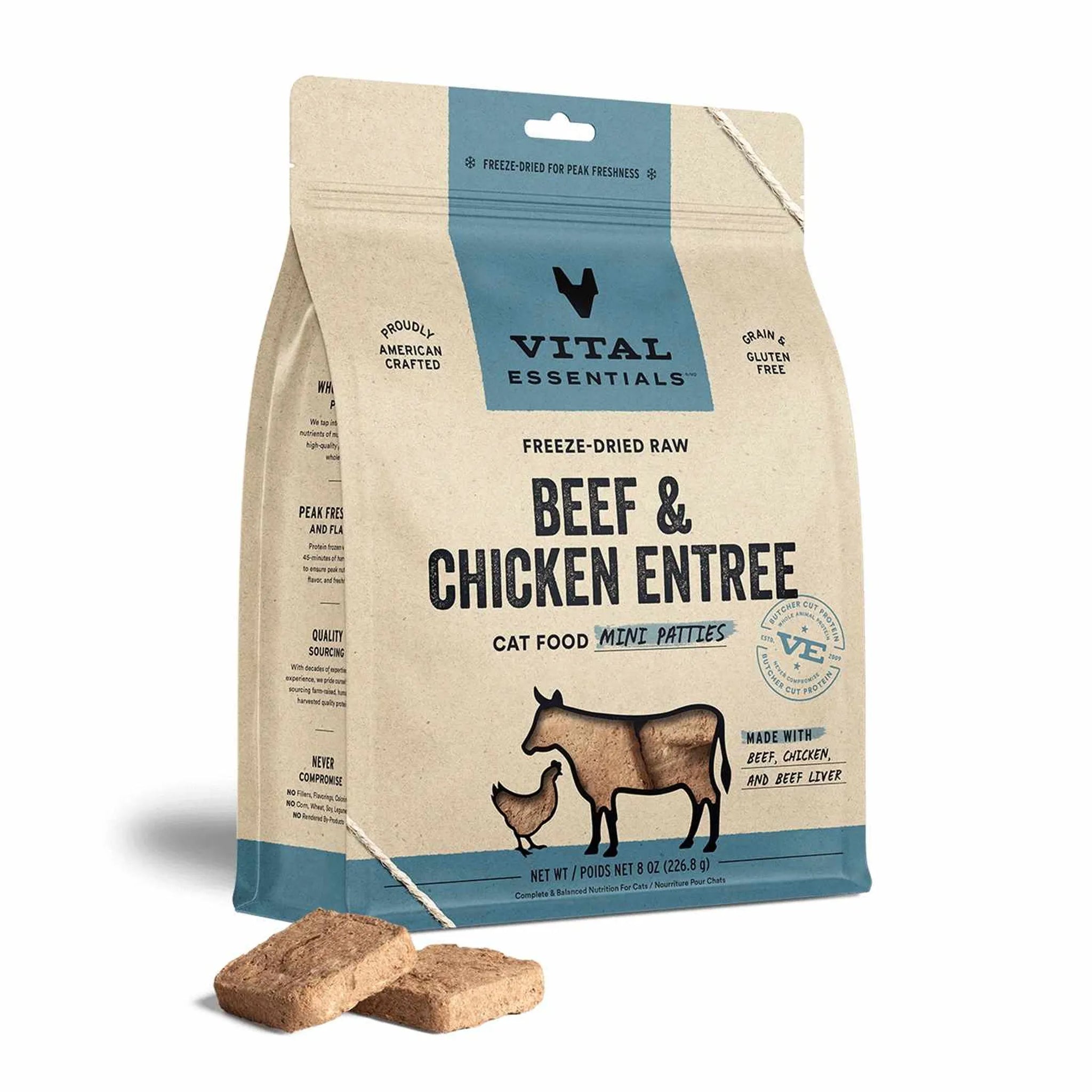Vital Essentials(R) Freeze-Dried Raw Beef & Chicken Entree Cat Food Mini Patties,