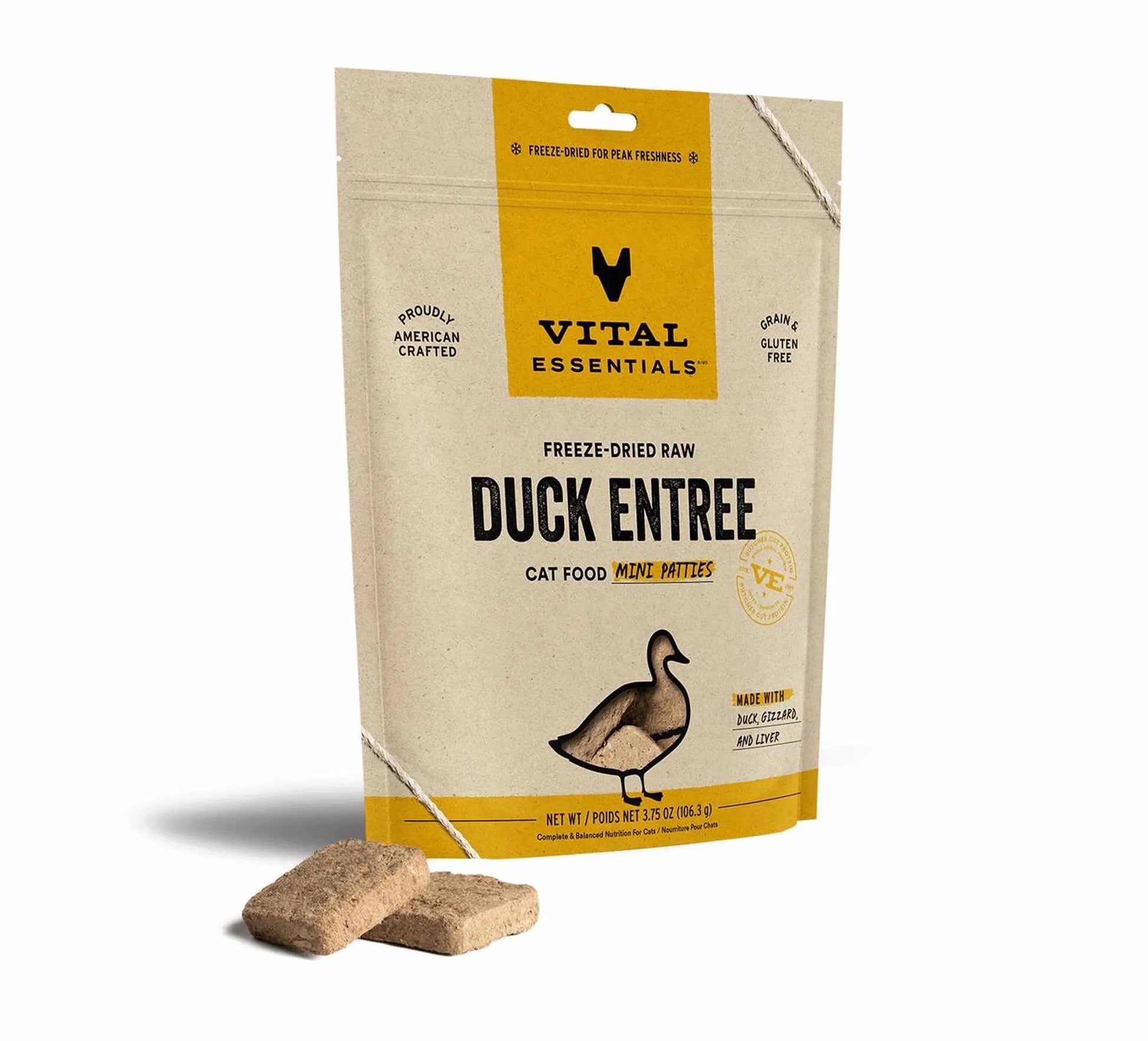Vital Essentials(R) Freeze - Dried Raw Duck Entree Cat Food Mini Patties, - Pets Perfect