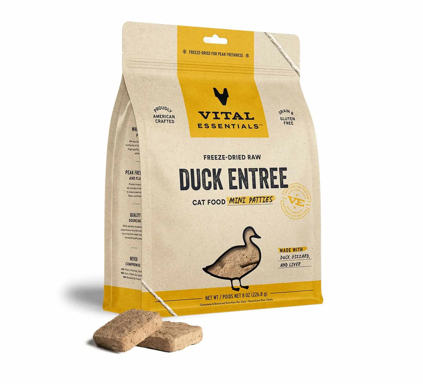 Vital Essentials(R) Freeze - Dried Raw Duck Entree Cat Food Mini Patties, - Pets Perfect