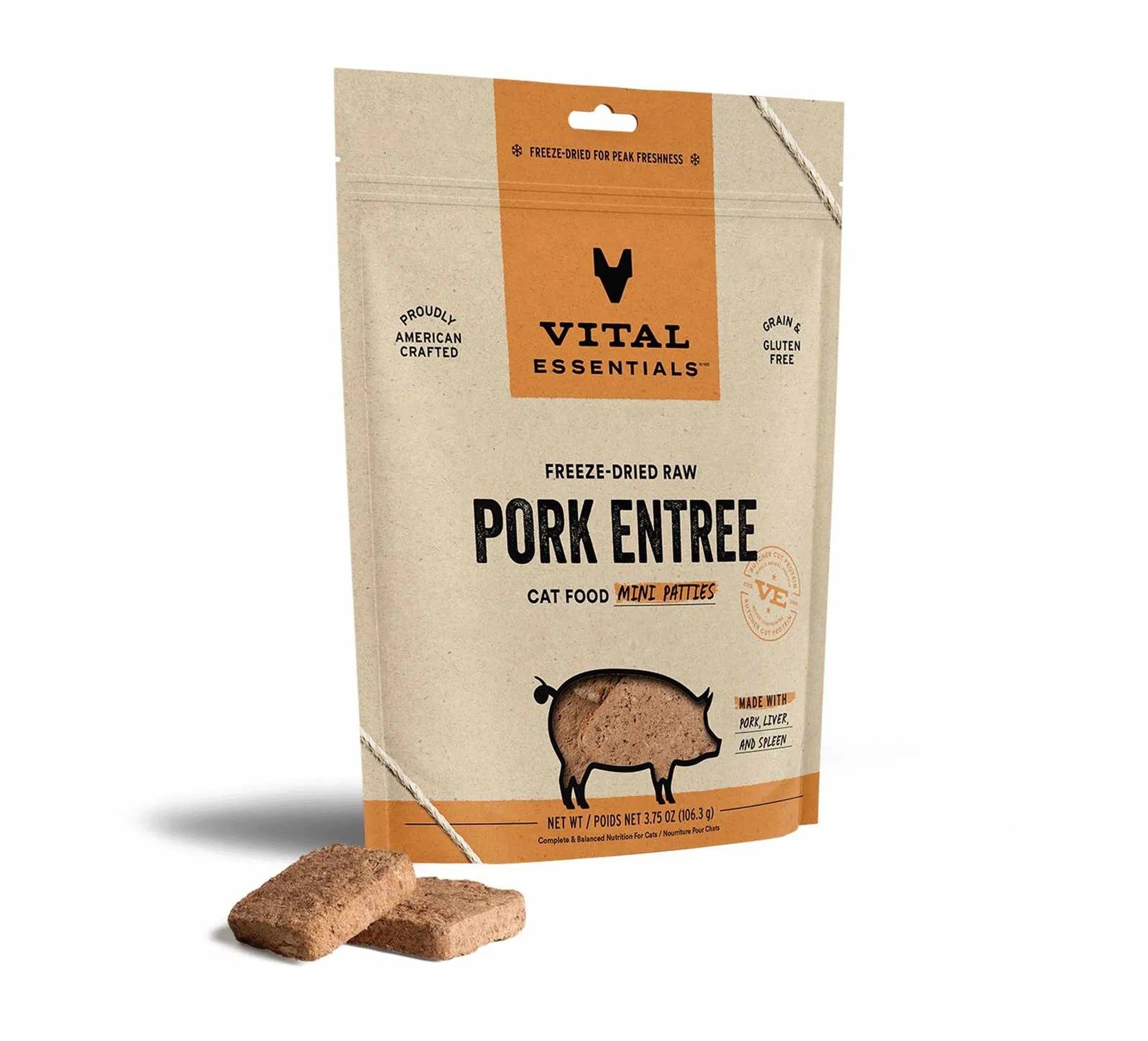 Vital Essentials(R) Freeze - Dried Raw Pork Entree Cat Food Mini Patties - Pets Perfect