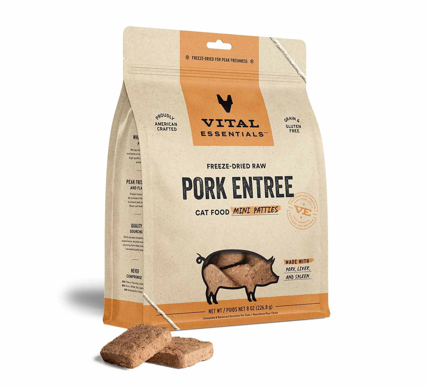Vital Essentials(R) Freeze - Dried Raw Pork Entree Cat Food Mini Patties - Pets Perfect