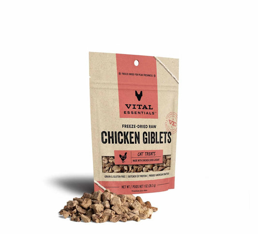 Vital Essentials Freeze-Dried Chicken Giblets Cat Treats - High-Protein Single Ingredient Treats for Cats