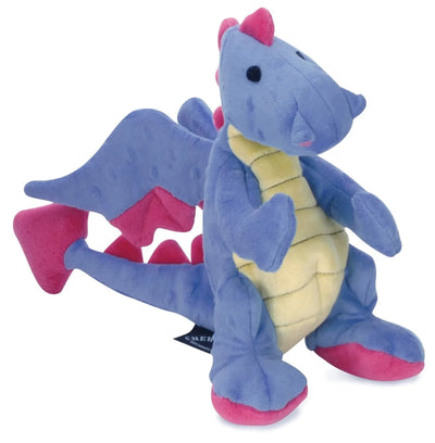 Blue and pink goDog periwinkle plush dragon toy sitting upright