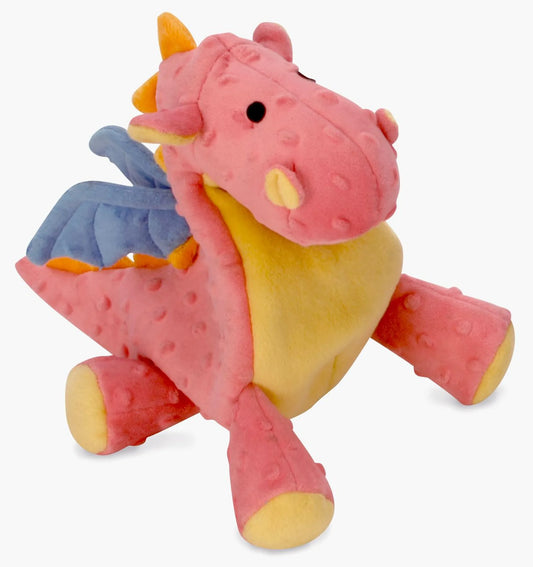 goDog Dragon Coral - Large Plush Squeaky Dog Toy with Chew Guard