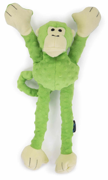 goDog Crazy Tugs Monkeys - Large Plush Squeaky Tug Dog Toy with Chew Guard