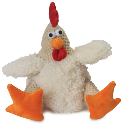 goDog Checkers Fat Rooster White w/Chew Guard Plush Dog Toy