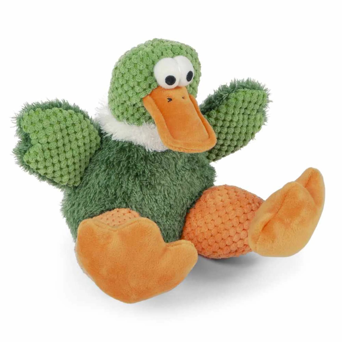 goDog Checkers Sitting Duck - Large Plush Squeaky Dog Toy with Chew Guard