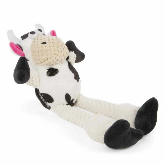 goDog Checkers Skinny Cow - Small Plush Squeaky Dog Toy with Chew Guard