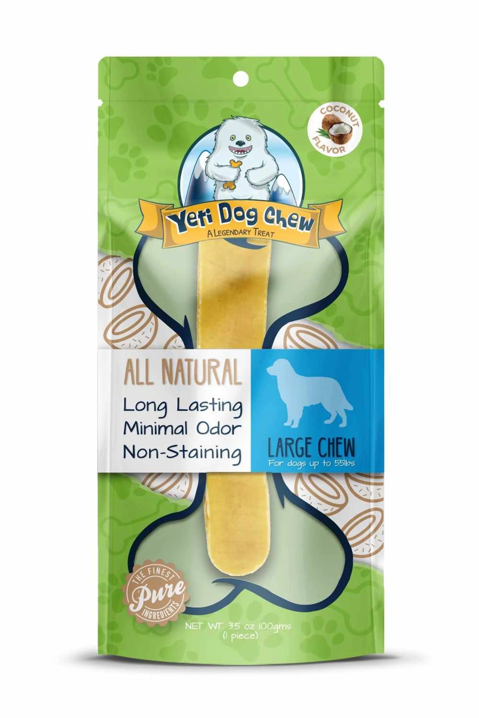 Dog Chews - Yeti Coconut Flavored Yak Milk Cheese Chew Large 3.5oz Natural Long - Lasting - Pets Perfect