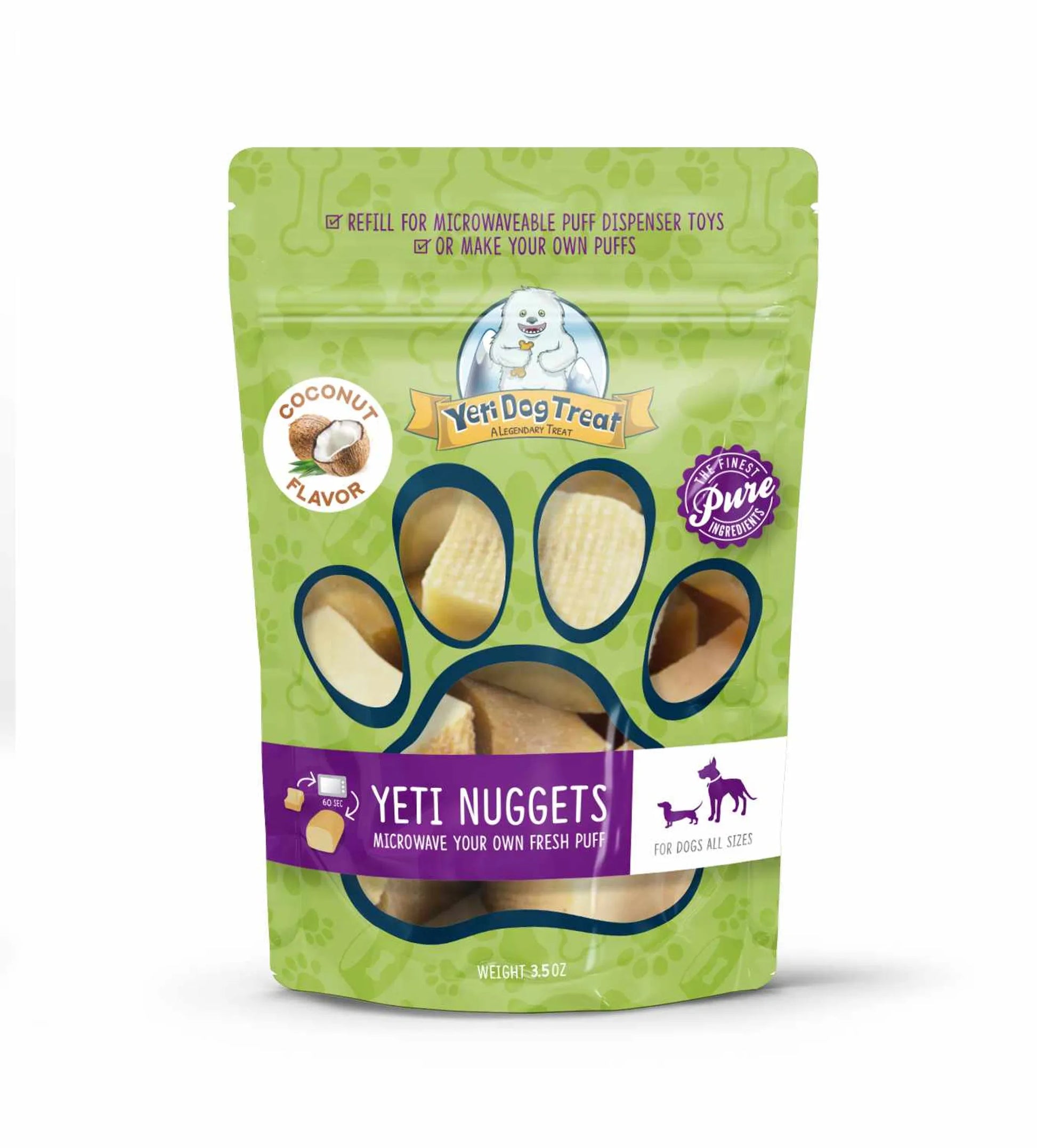 Dog Treats - Yeti Coconut Flavored Yak Milk Nuggets 6 Pieces 3.5oz Microwave Puffed Snacks - Pets Perfect