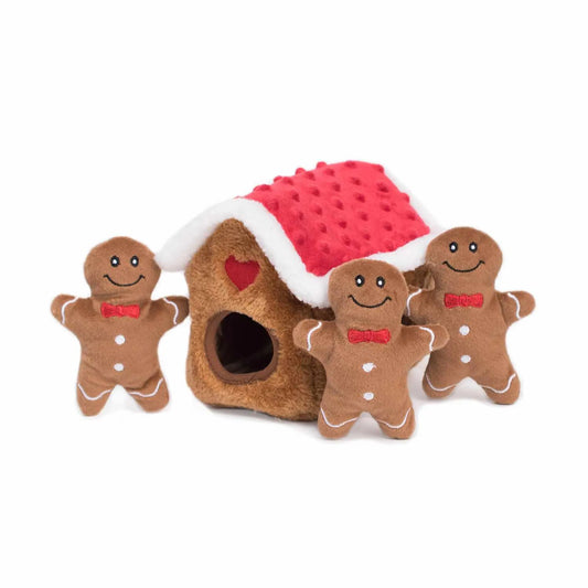 ZippyPaws Holiday Zippy Burrow Gingerbread House Plush Dog Toy - Pets Perfect