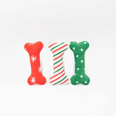 ZippyPaws Holiday Patterned Bones Regular Plush Dog Toy 3 ct - Pets Perfect