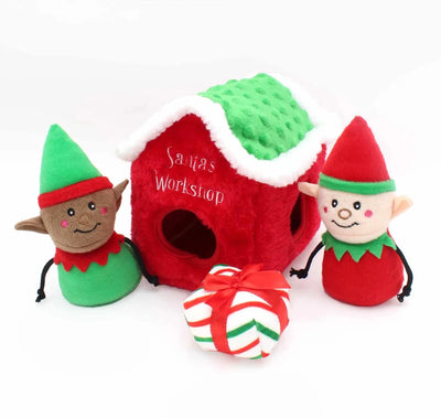 ZippyPaws Holiday Burrow Santa's Workshop Plush Dog Toy - Pets Perfect