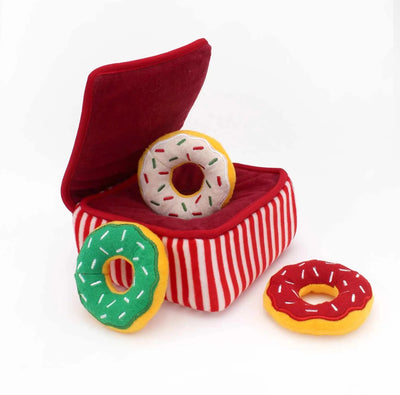 ZippyPaws Holiday Burrow Donutz Box Plush Dog Toy - Pets Perfect