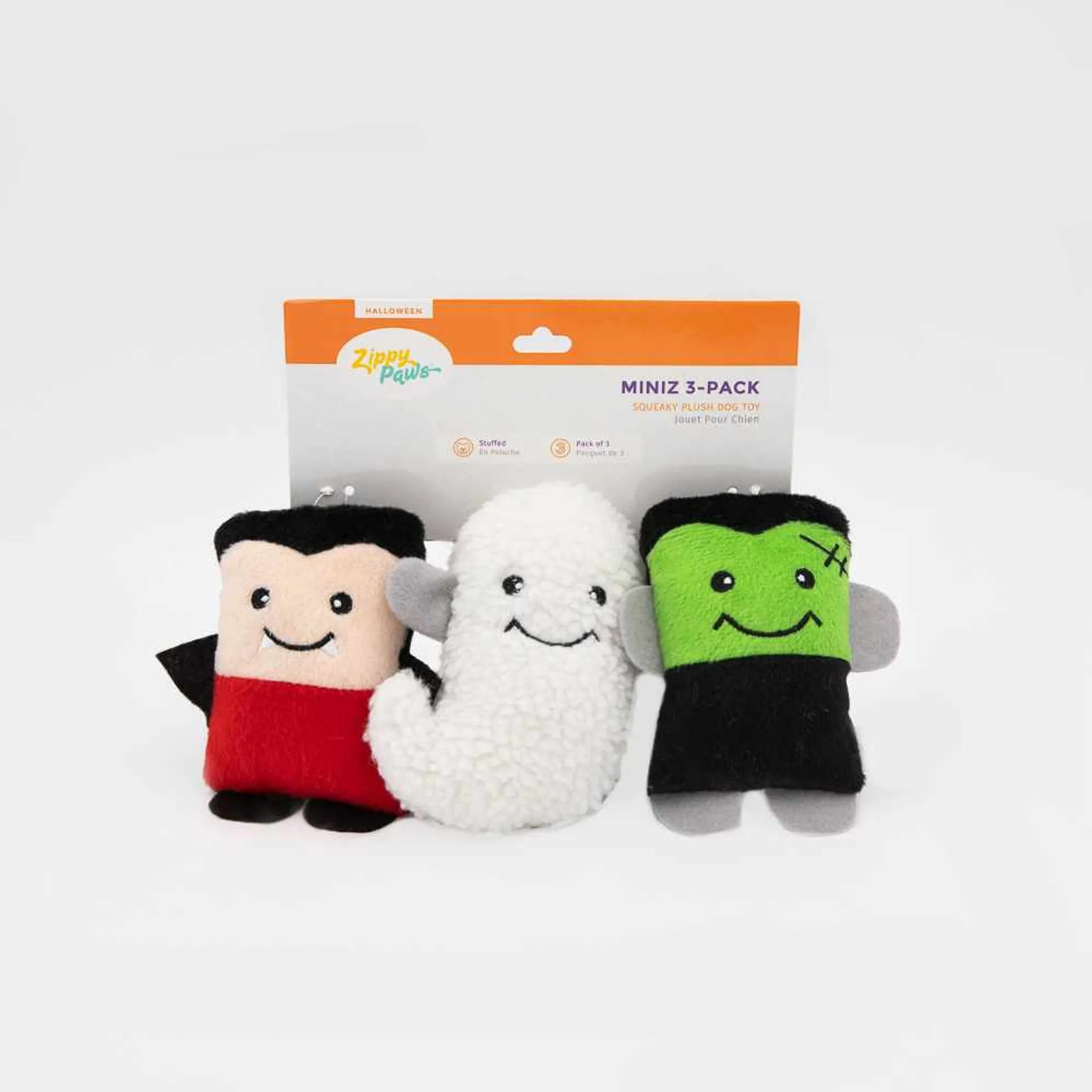 ZippyPaws Halloween Miniz Dog Toys - 3 Pack Squeaky Plush Monster Toys for Dogs - Pets Perfect