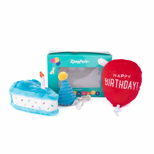 ZippyPaws Birthday Celebration Burrow Interactive Dog Toy - Squeaky Plush Cake with Candles - Pets Perfect