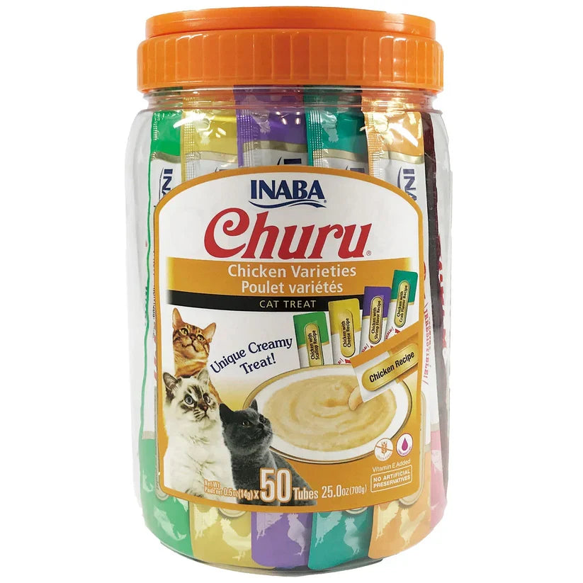 Inaba Churu Puree Cat Treats Variety Pack Chicken, 0.5 oz each, Case of 50