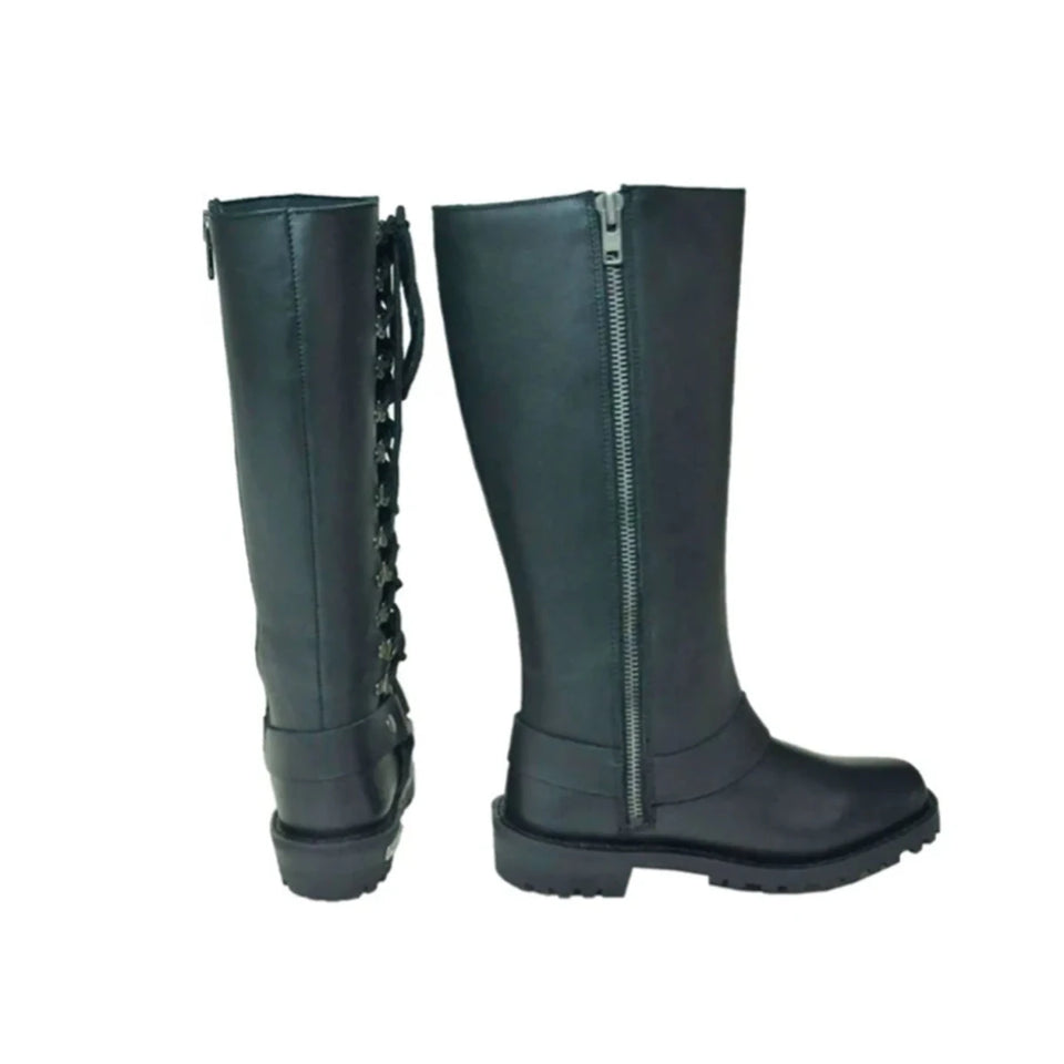 12000.17 -Ladies Motorcycle Biker Leather Boots, Black & purple/8.5, view 6