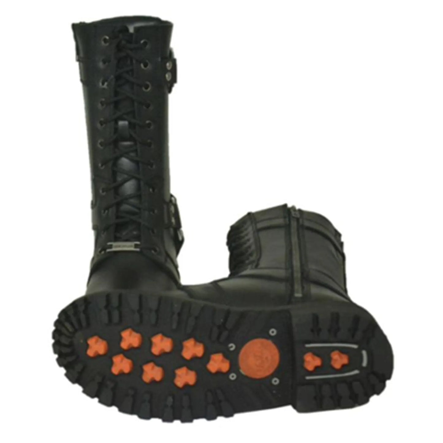 12004.00 - Ladies Motorcycle Biker Leather Boots in black with lace-up front and rugged tread sole design