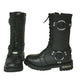 12004.00 - Ladies Motorcycle Biker Leather Boots in black with lace-up front and metal ring accents